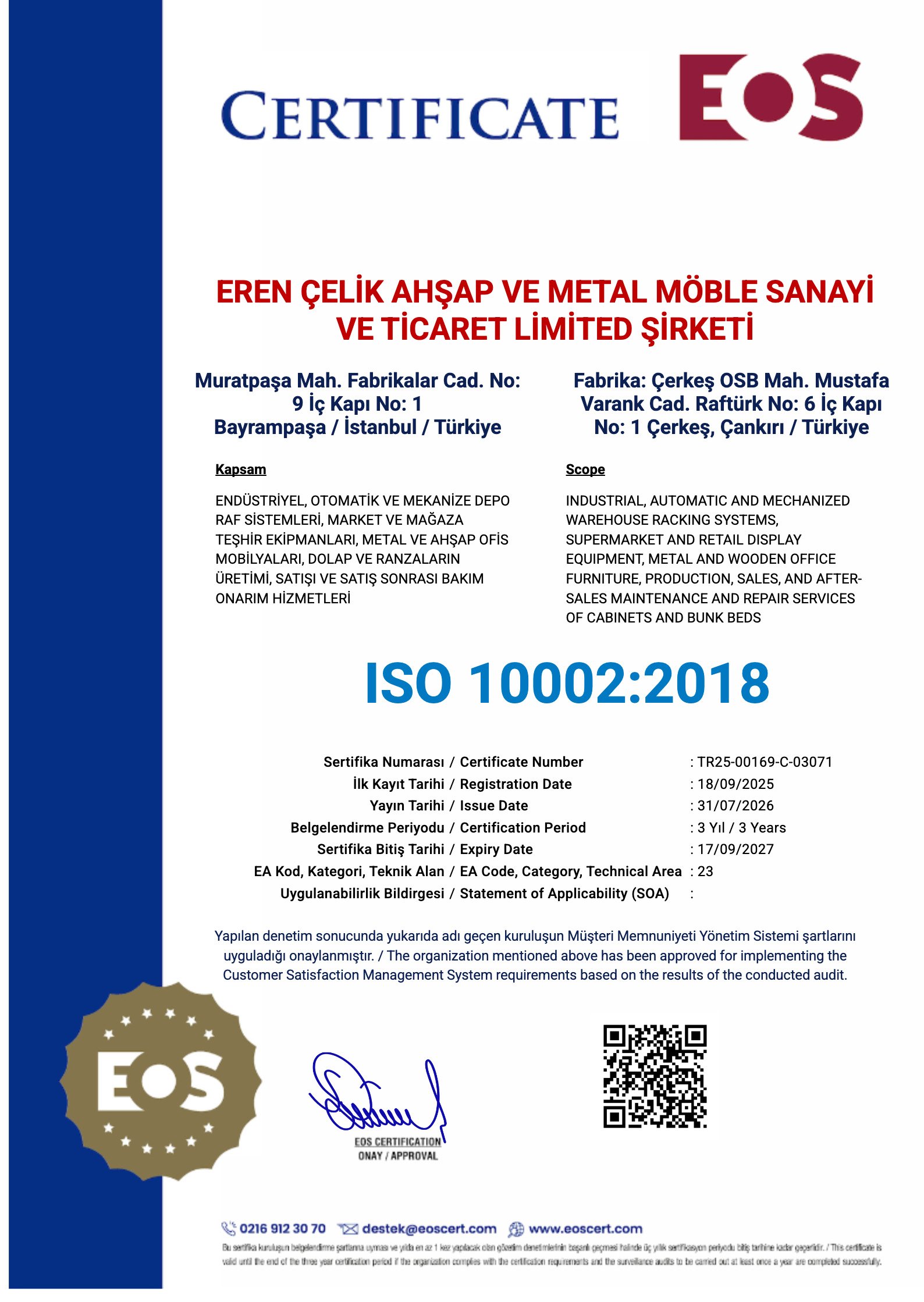 Raftürk ISO 10002 Müşteri Memnuniyeti Yönetim Sistemi Sertifikası