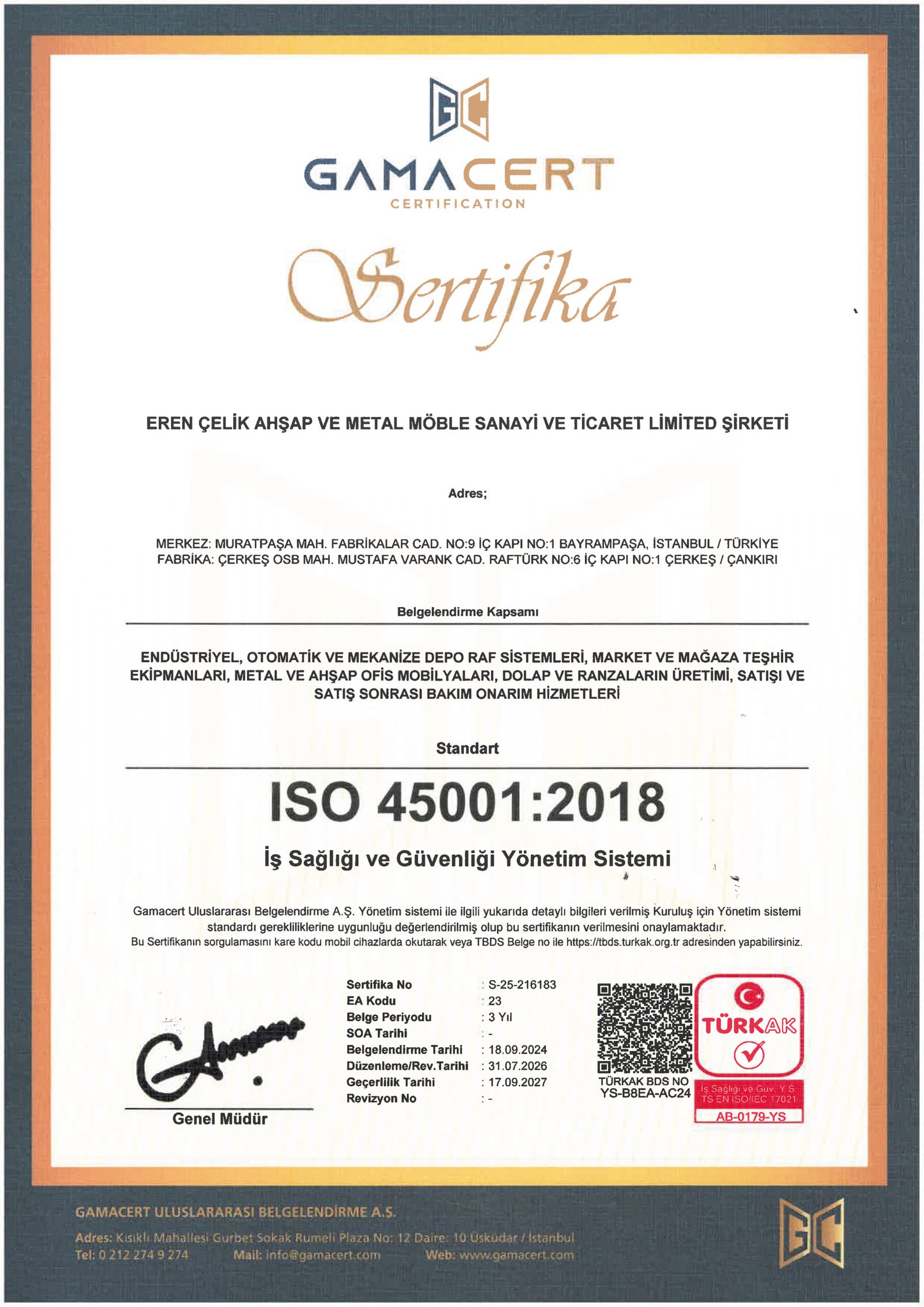 Raftürk ISO 45001 İş Sağlığı ve Güvenliği Yönetim Sistemi Sertifikası